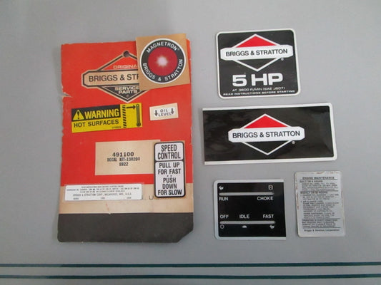 NEW OEM 491100 Briggs & Statton Decal Kit 0820