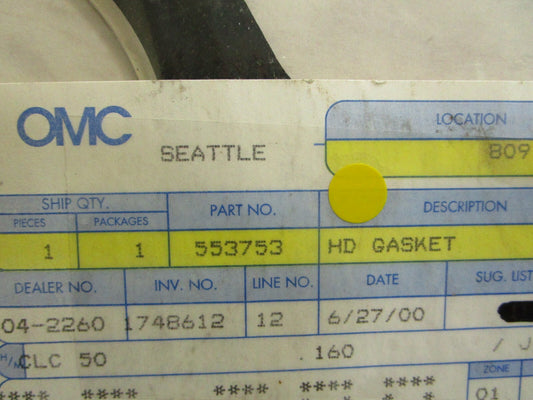 *NEW OEM* 0750 OMC Johnson Evinrude HEAD GASKET 553753 0553753