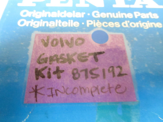 *NEW OEM* 0720 Volvo Penta Partial Gasket Seal Kit 875192-7