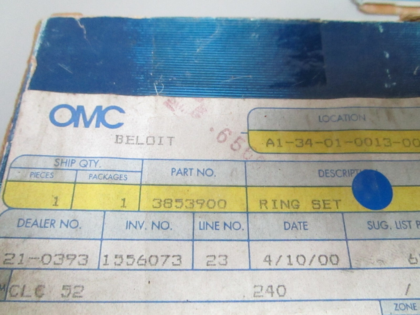 *NEW OEM* 0810 OMC Johnson Evinrude Ring Set 3853900