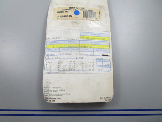 *NEW OEM* 0810 OMC Johnson Evinrude Anode Kit 983315 0983315