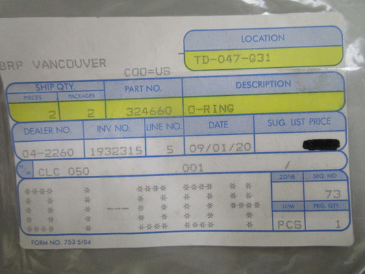 *NEW OEM* (LOT OF 2) 0810 OMC Johnson Evinrude O-Ring 324660 0324660