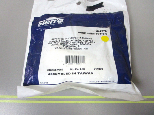 *NEW* 0750 Sierra HOSE CONNECTION 18-2778 Replaces Volvo Penta 832846-0