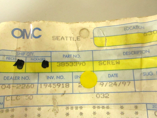 *NEW OEM* (LOT OF 2) 0750 OMC Johnson Evinrude SCREW 3853390