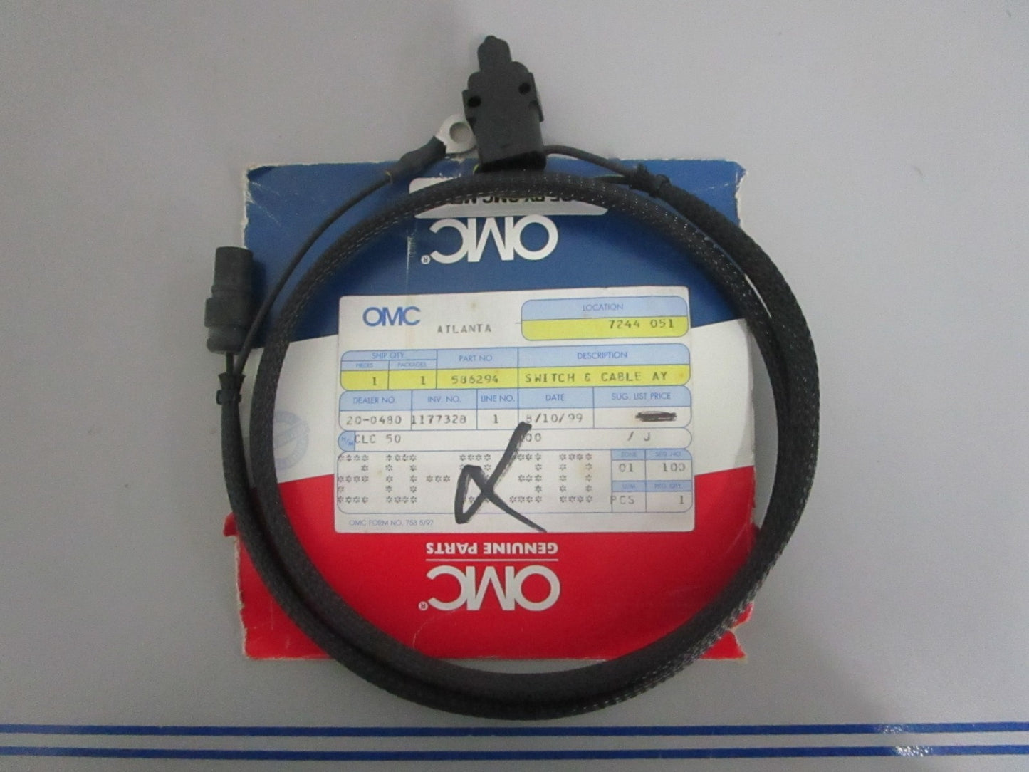 *NEW OEM* 0820 OMC Johnson Evinrude Switch & Cable Ay 586294 0586294