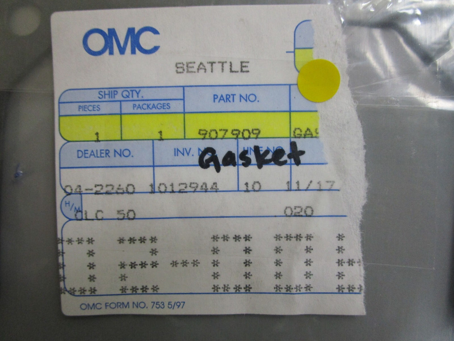 *NEW OEM* 0770 OMC Johnson Evinrude Gasket 907909 0907909