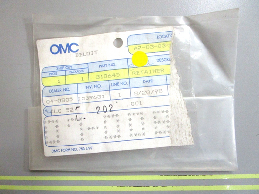 *NEW OEM* 0750 OMC Johnson Evinrude RETAINER 310645 0310645