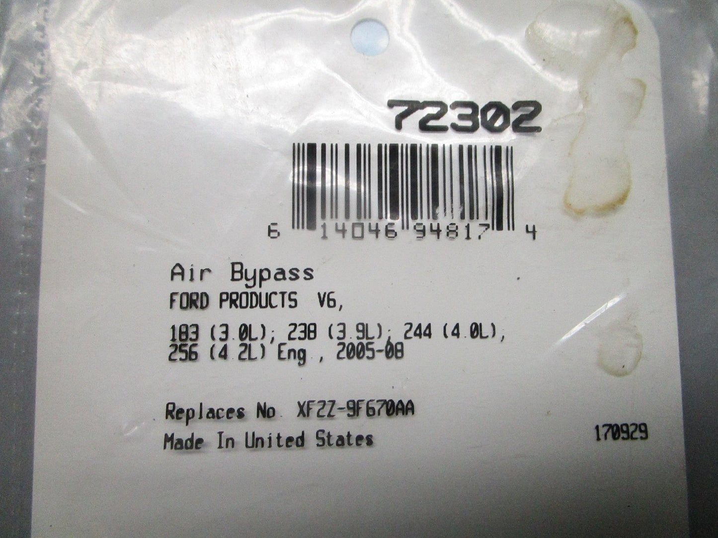 *NEW* 0810 Fel-Pro Air Bypass Gasket 72302 Replaces: XF27-9F670AA