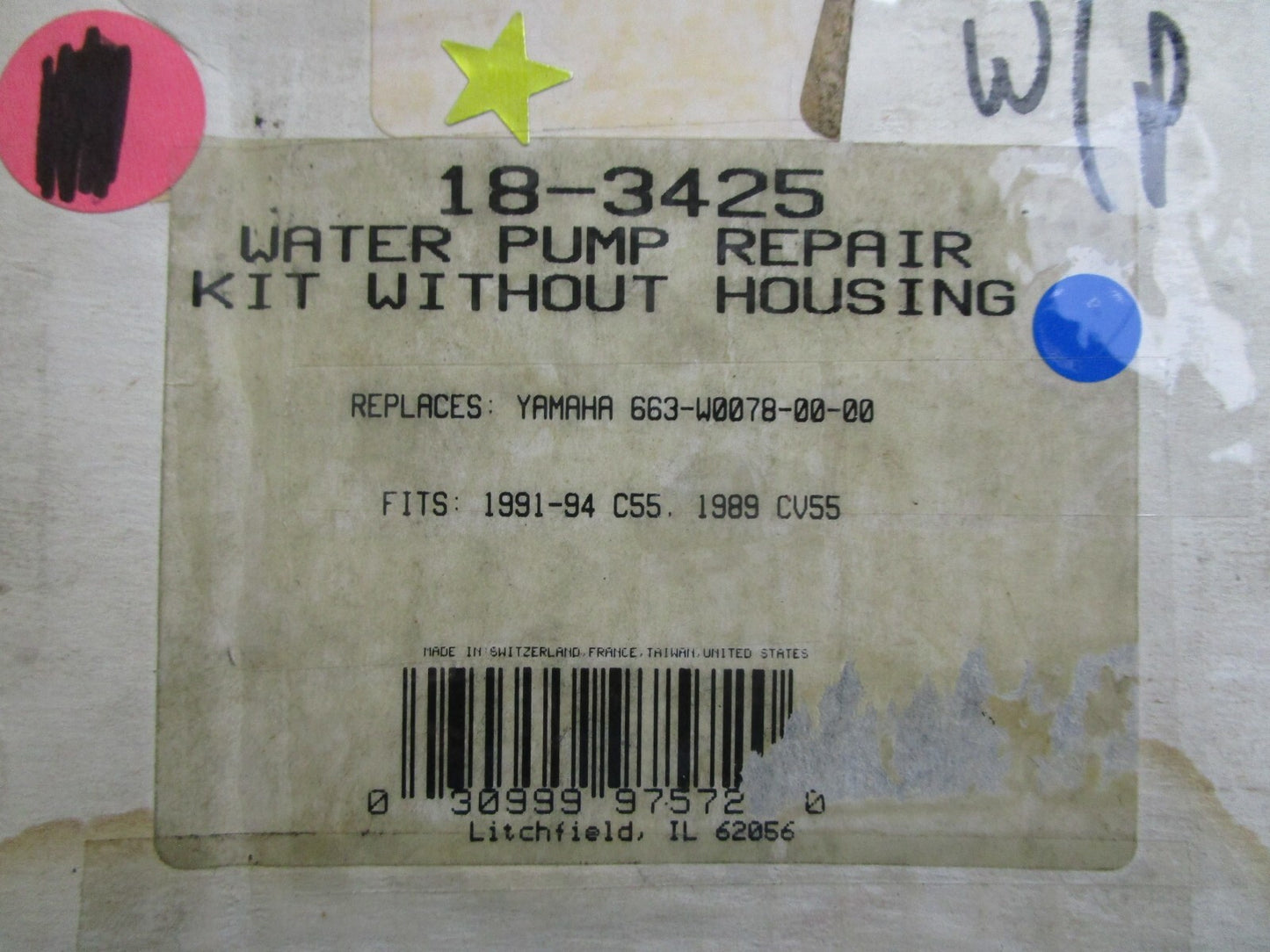 *NEW* 0820 Sierra Water Pump Repair Kit w/o Housing 18-3425 Rep: 663-W0078-00-00