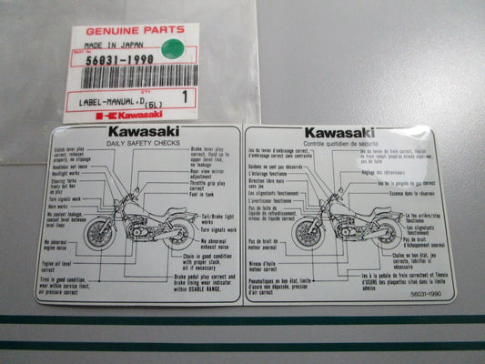 NEW OEM 56031-1990 Kawasaki Manual Label 0810