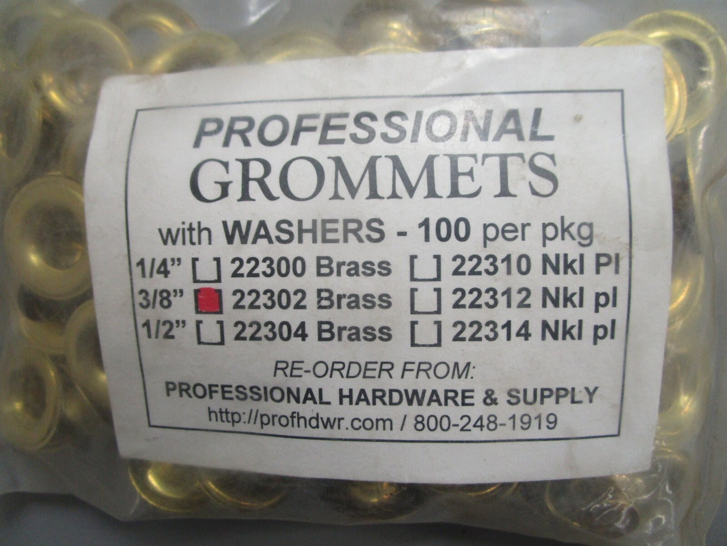 *NEW* 0810 Professional Hardware 100 Grommets w/ Washers 22302