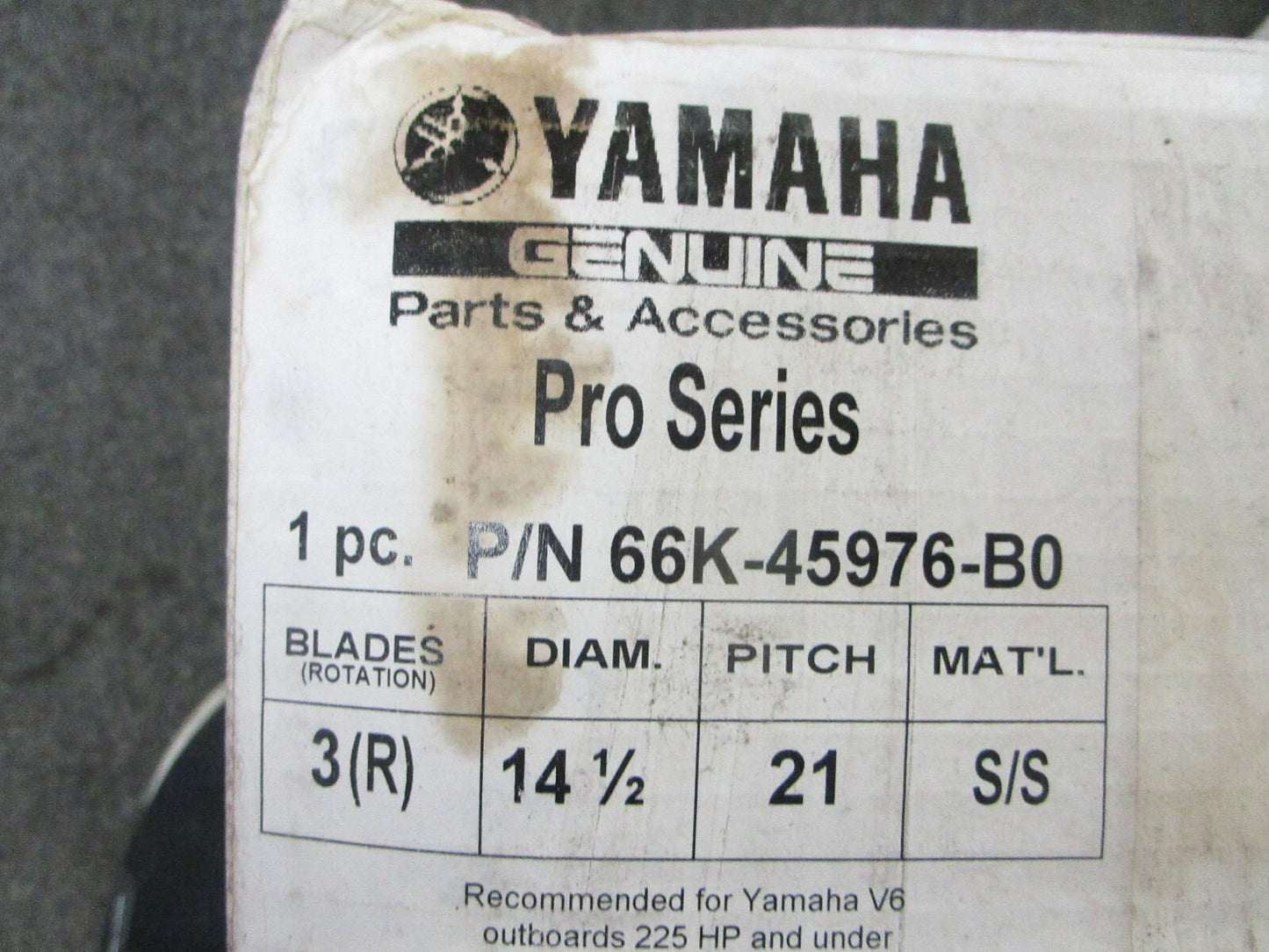 *NEW OEM* 0720 Yamaha 3 Blade Stainless Steel 14 ½ x 21 Propeller 66K-45976-B0