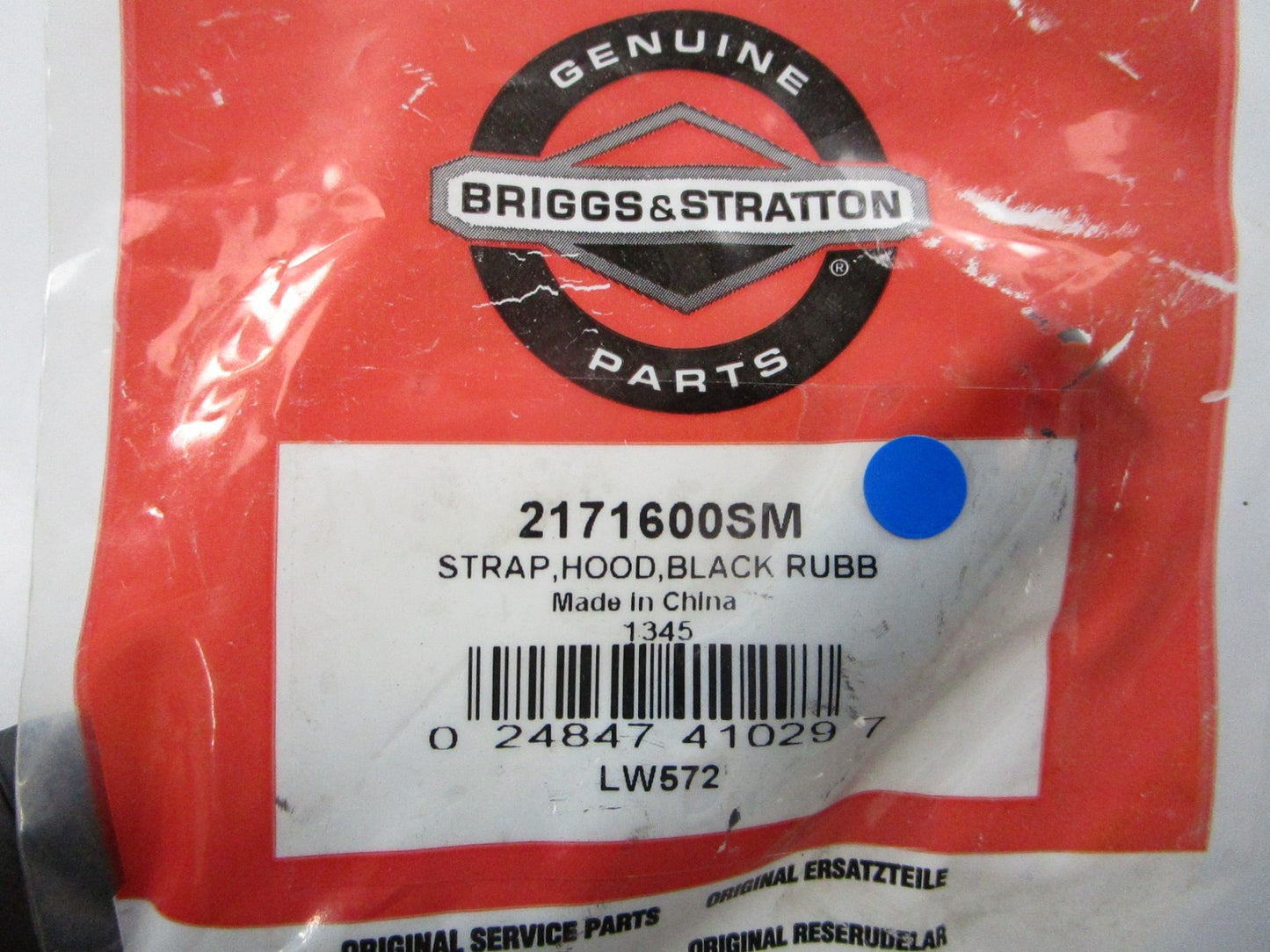 *NEW OEM* 0810 Briggs & Stratton Black Rubber Hood Strap 2171600SM