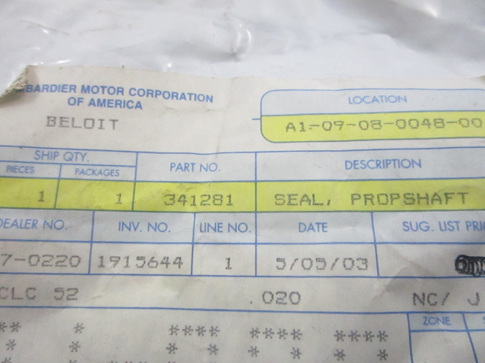NEW OEM 341281 0341281 OMC Johnson Evinrude Seal 0810