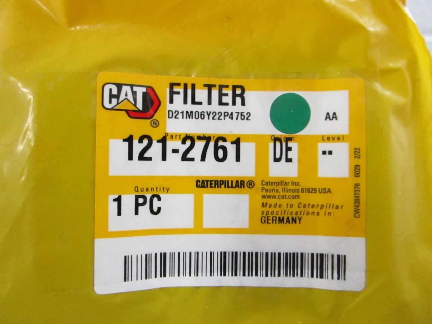 CAT Caterpillar NEW OEM Cabin Air Filter 121-2761 D3K D4K Motor Grader 0810