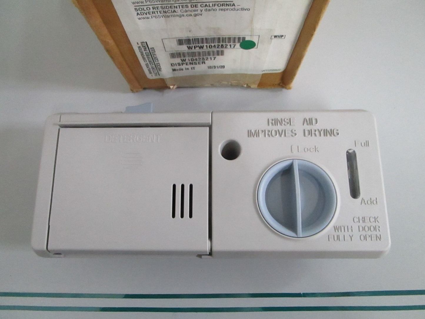 Whirlpool WPW10428217 NEW OEM Dishwasher Detergent Dispenser Assembly NOS 0820