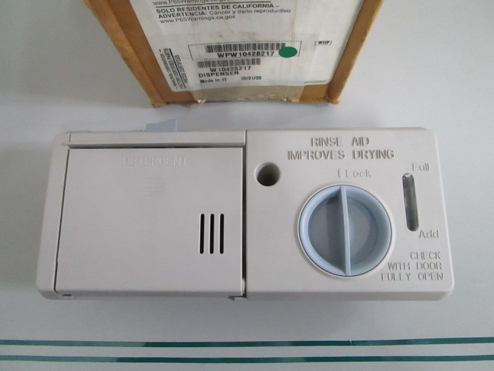 Whirlpool WPW10428217 NEW OEM Dishwasher Detergent Dispenser Assembly NOS 0820