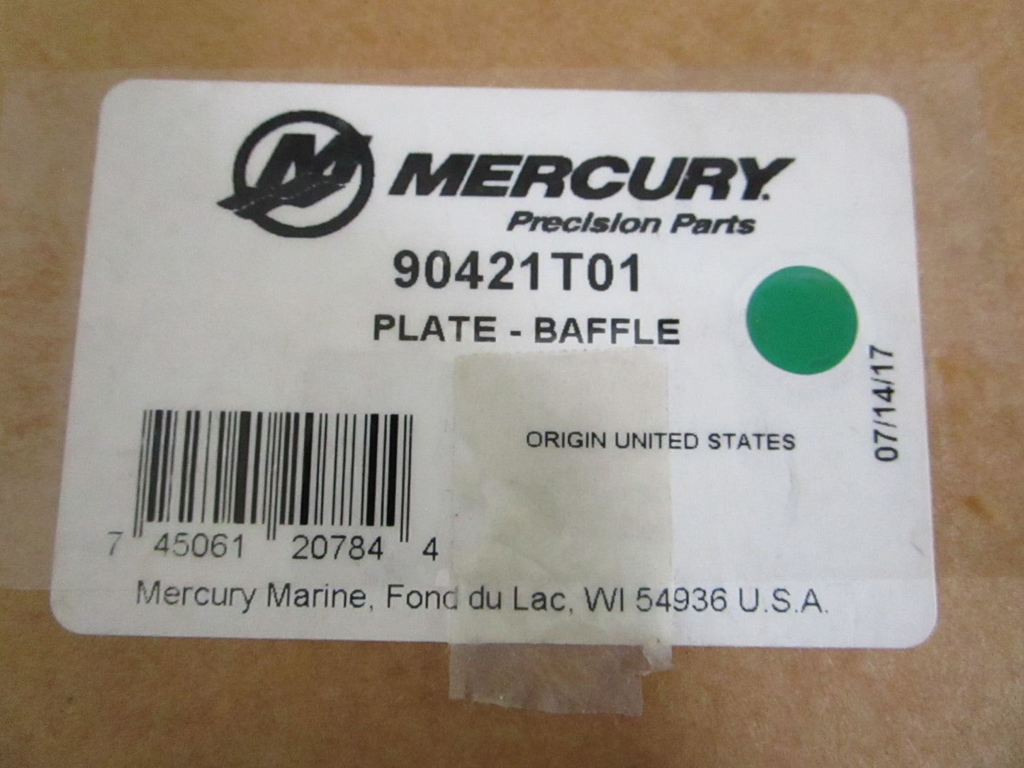 NEW OEM 90421T01 Mercury Quicksilver Baffle Plate 0820