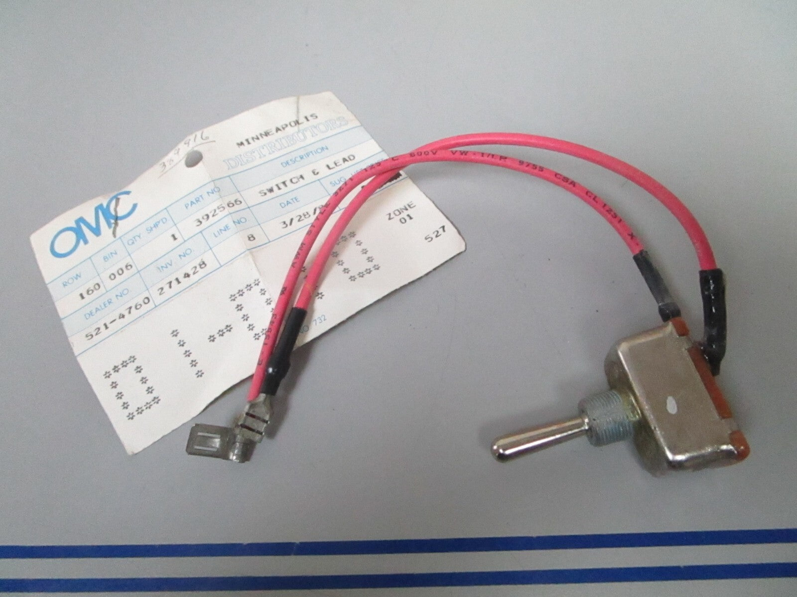 *NEW OEM* 0810 OMC Johnson Evinrude Switch & Lead 392566 0392566