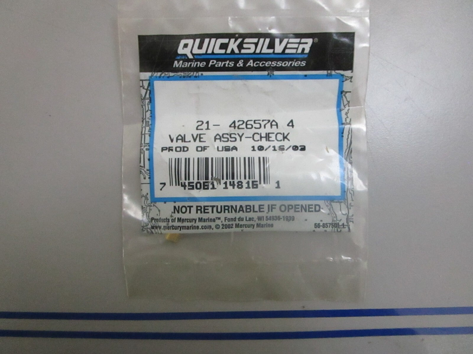 *NEW OEM* 0810 Mercury Quicksilver Check Valve Assembly 21-42657A4
