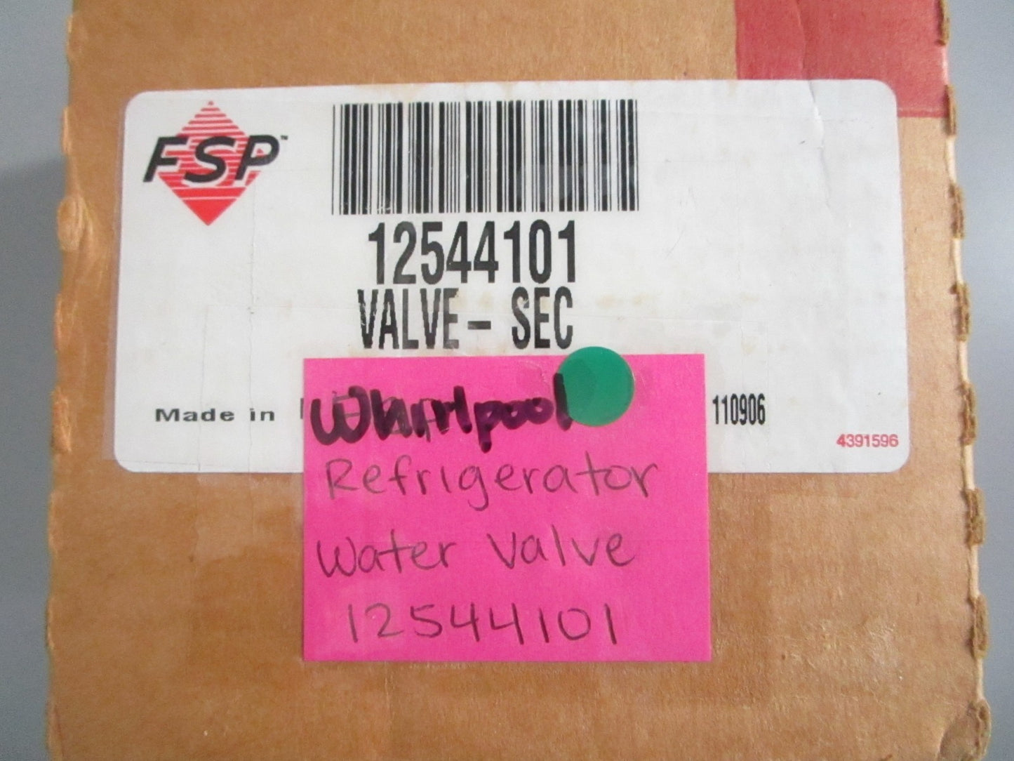 NEW OEM 12544101 Whirlpool FSP Refrigerator Water Valve 0820