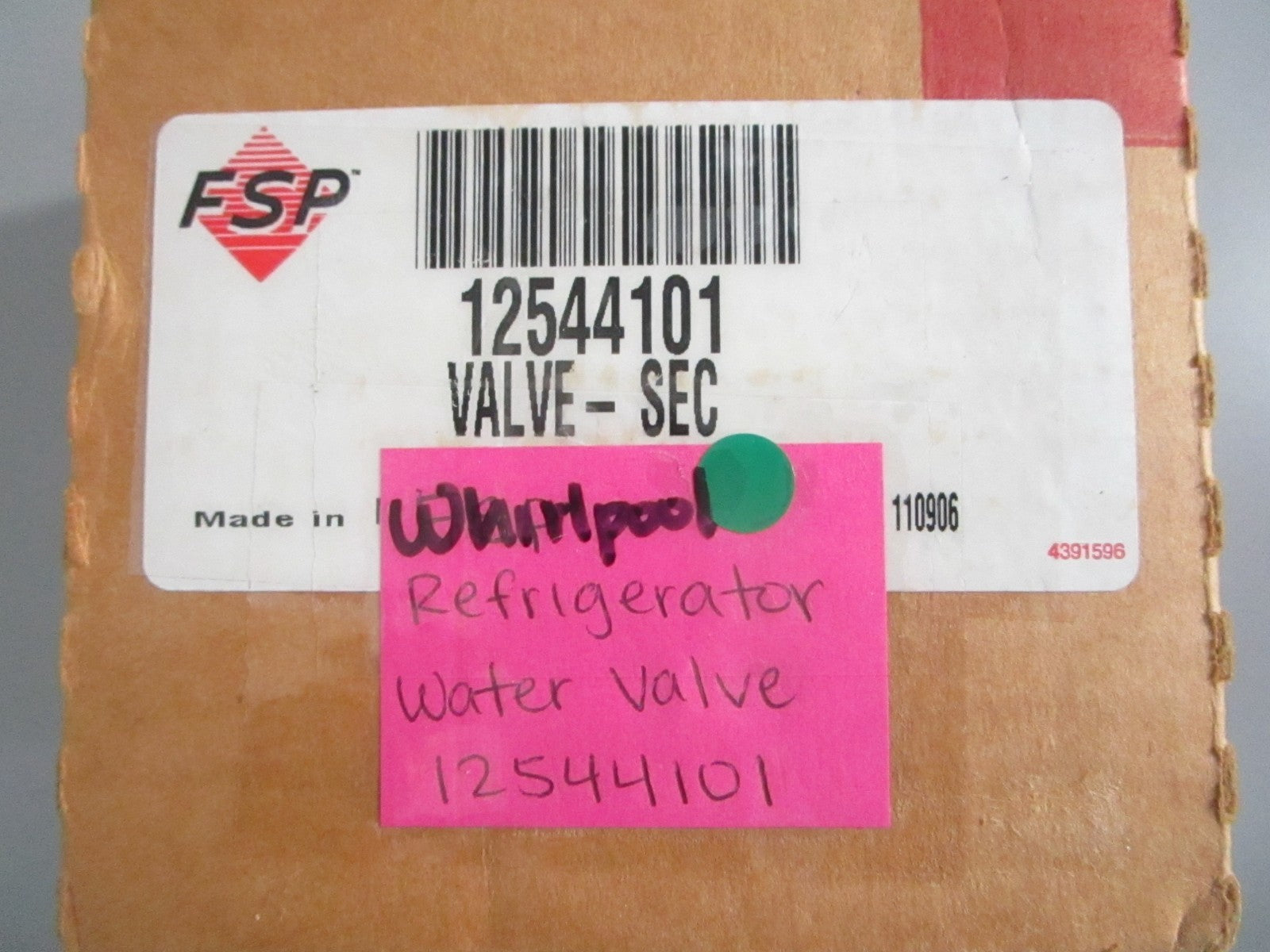 NEW OEM 12544101 Whirlpool FSP Refrigerator Water Valve 0820