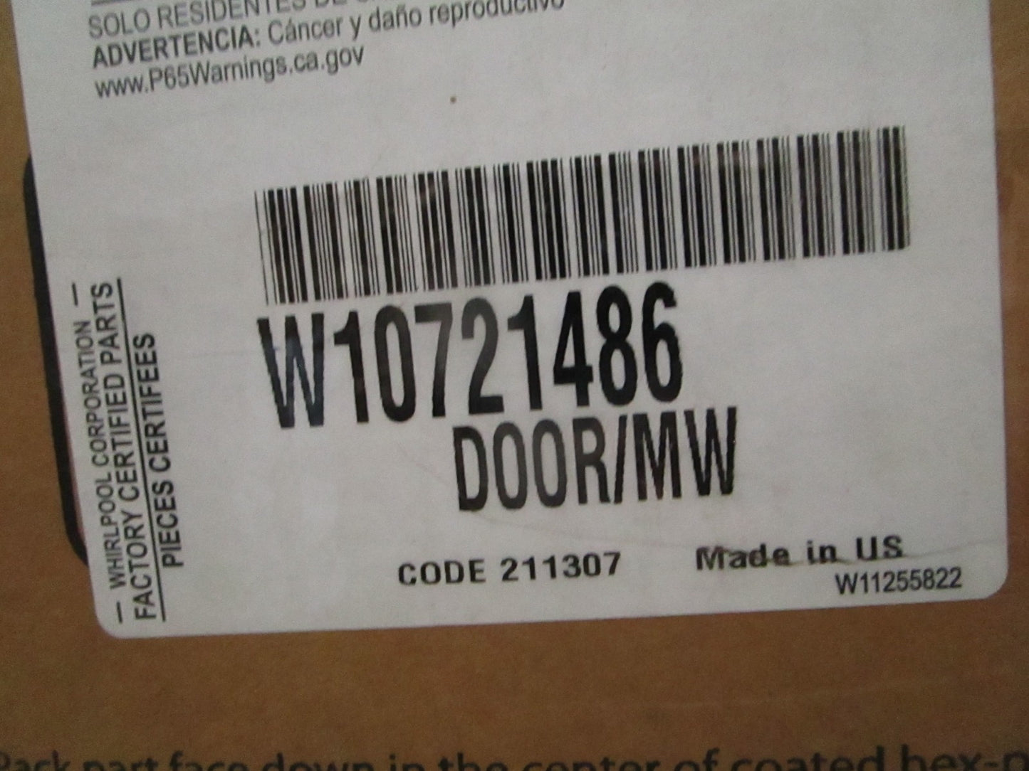 NEW OEM W10721486 Whirlpool Microwave Door 0820