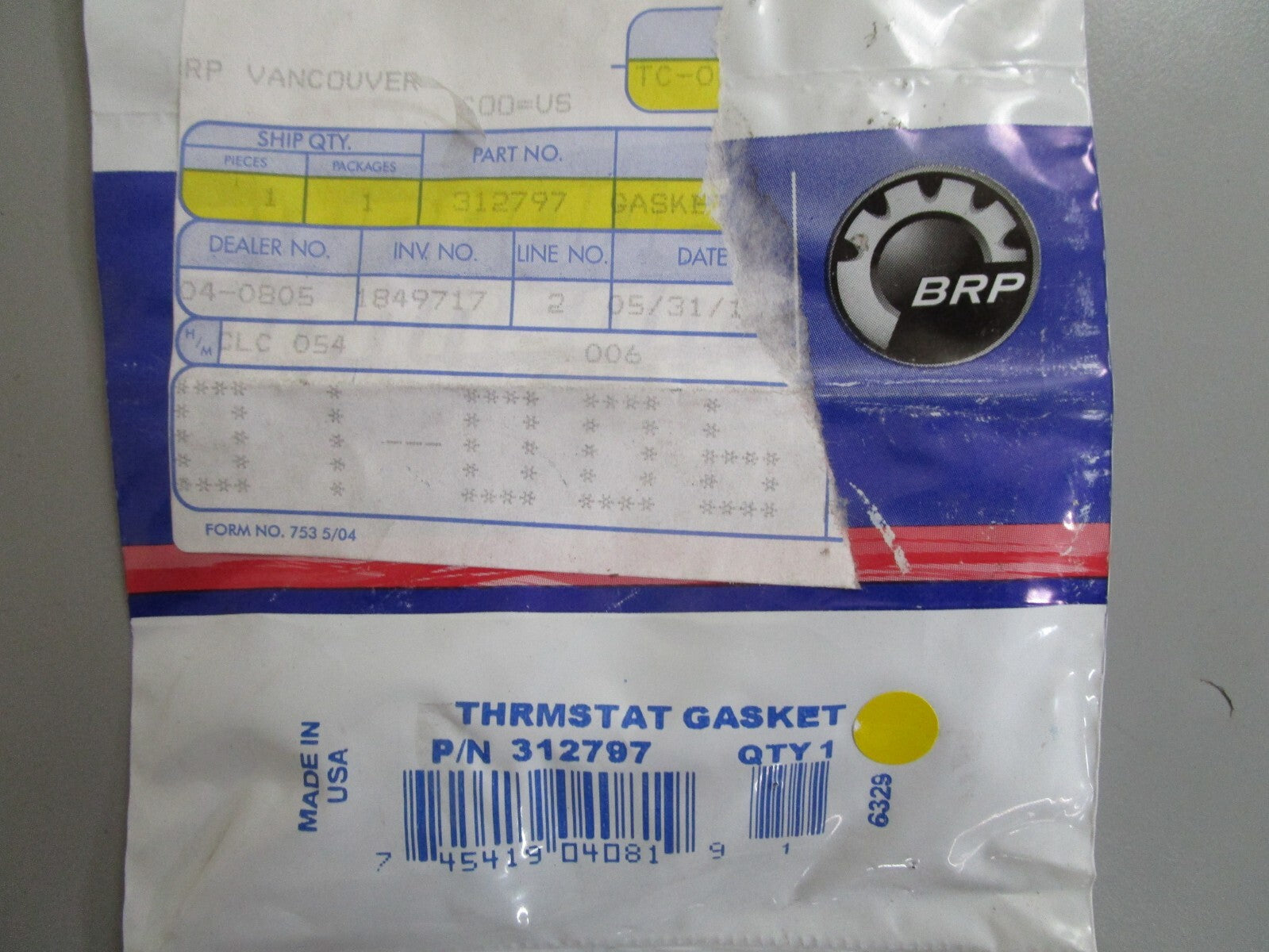 *NEW OEM* 0810 OMC Johnson Evinrude Gasket 312797 0312797