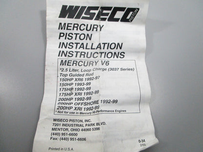 NEW 3037PS For: Mercury Wiseco Piston Kit 0810
