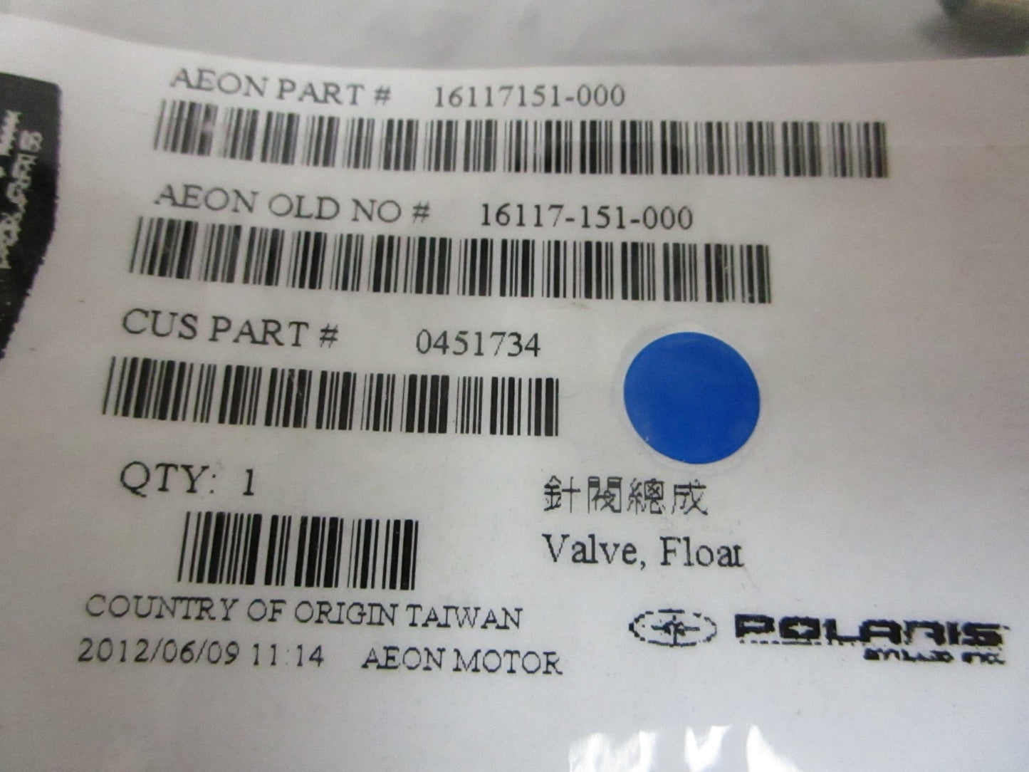 *NEW OEM* 0720 Polaris Float Valve 0451734