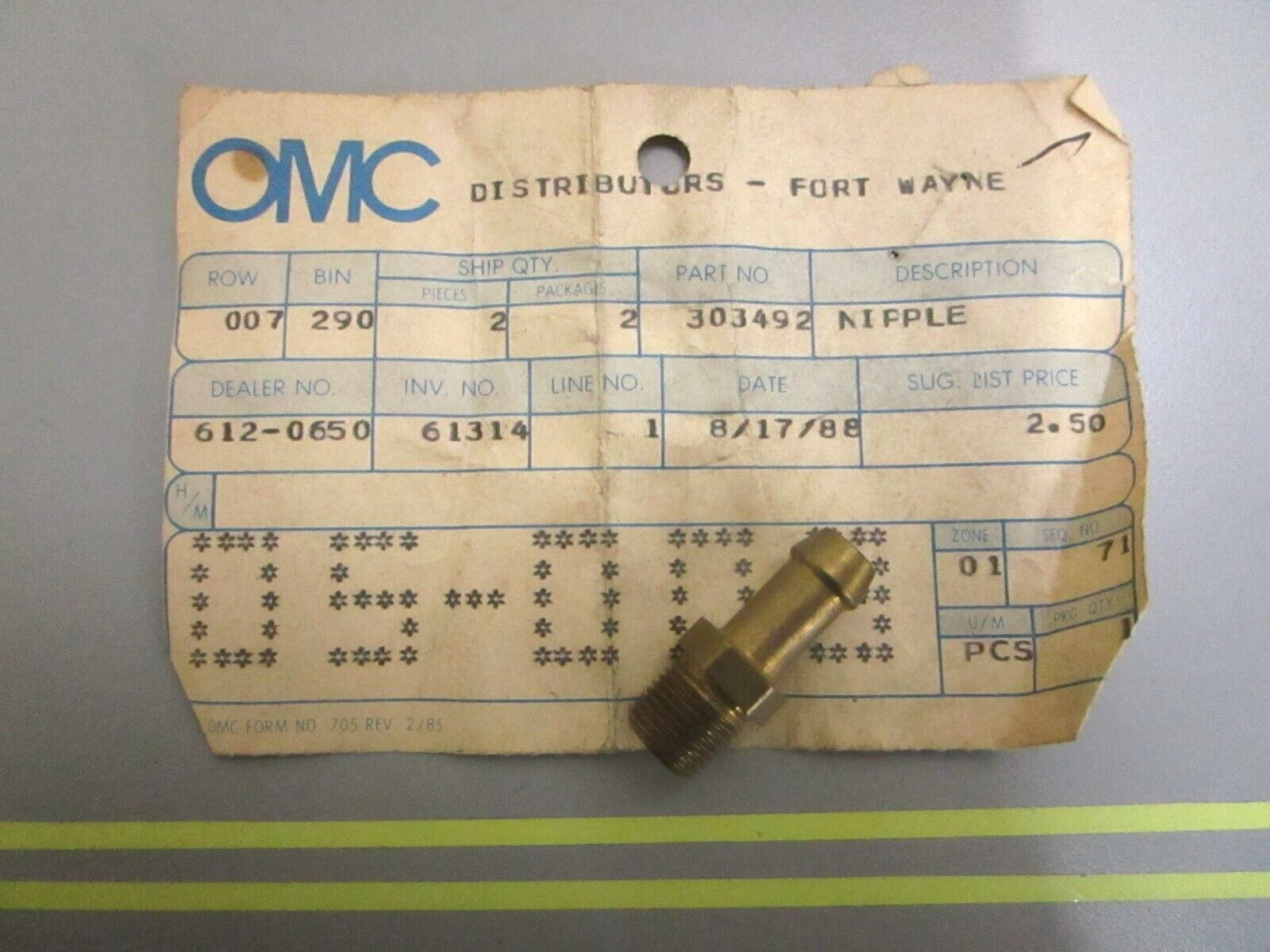 *NEW OEM* 0750 OMC Johnson Evinrude STRAIGHT NIPPLE 303492 0303492