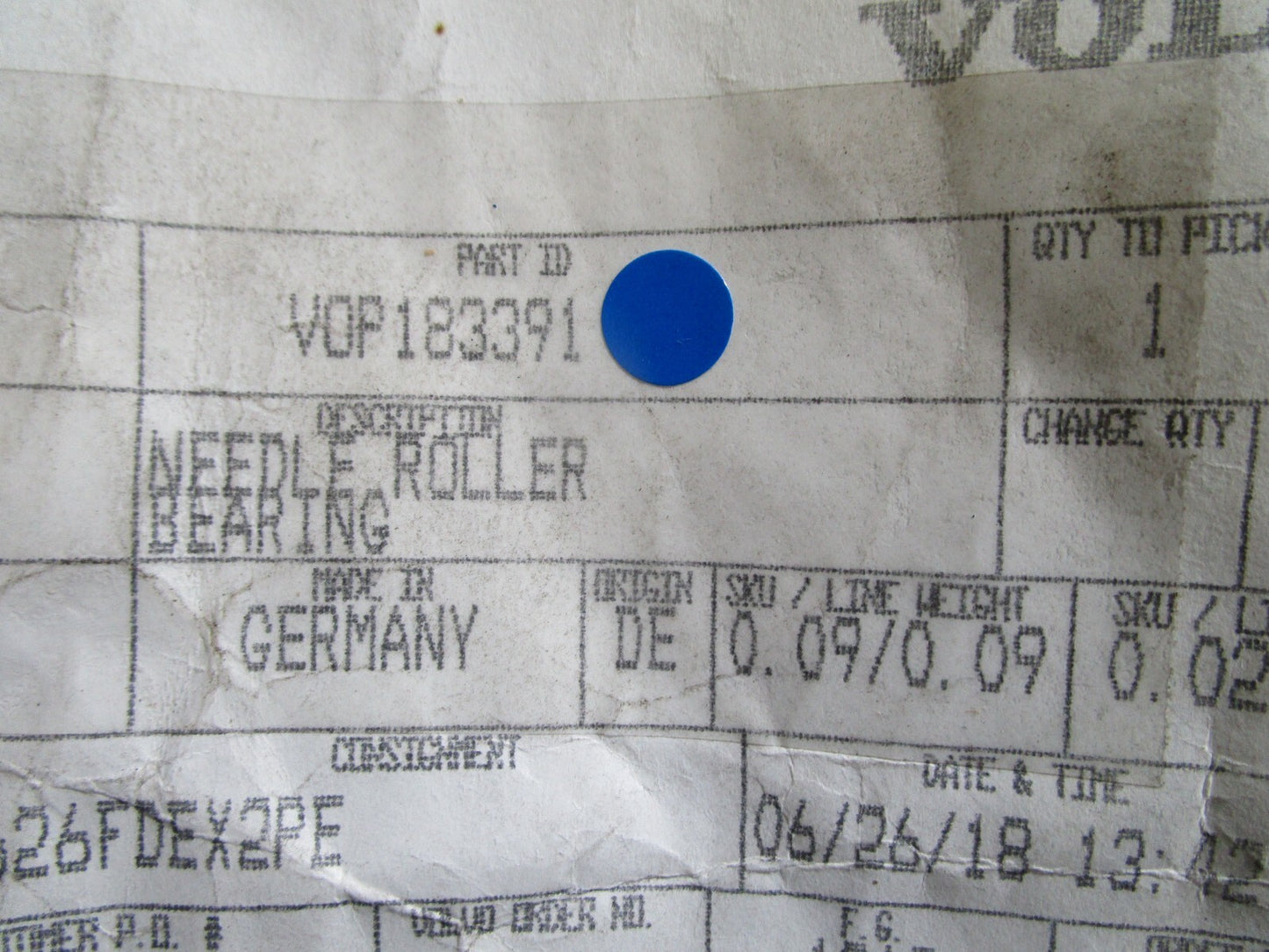 *NEW OEM* 0810 Volvo Penta Needle Roller Bearing 183391