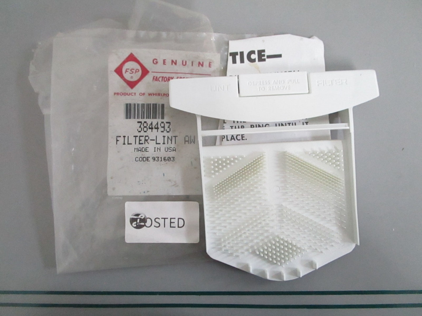 NEW OEM 384493 Whirlpool Lint Filter 0820
