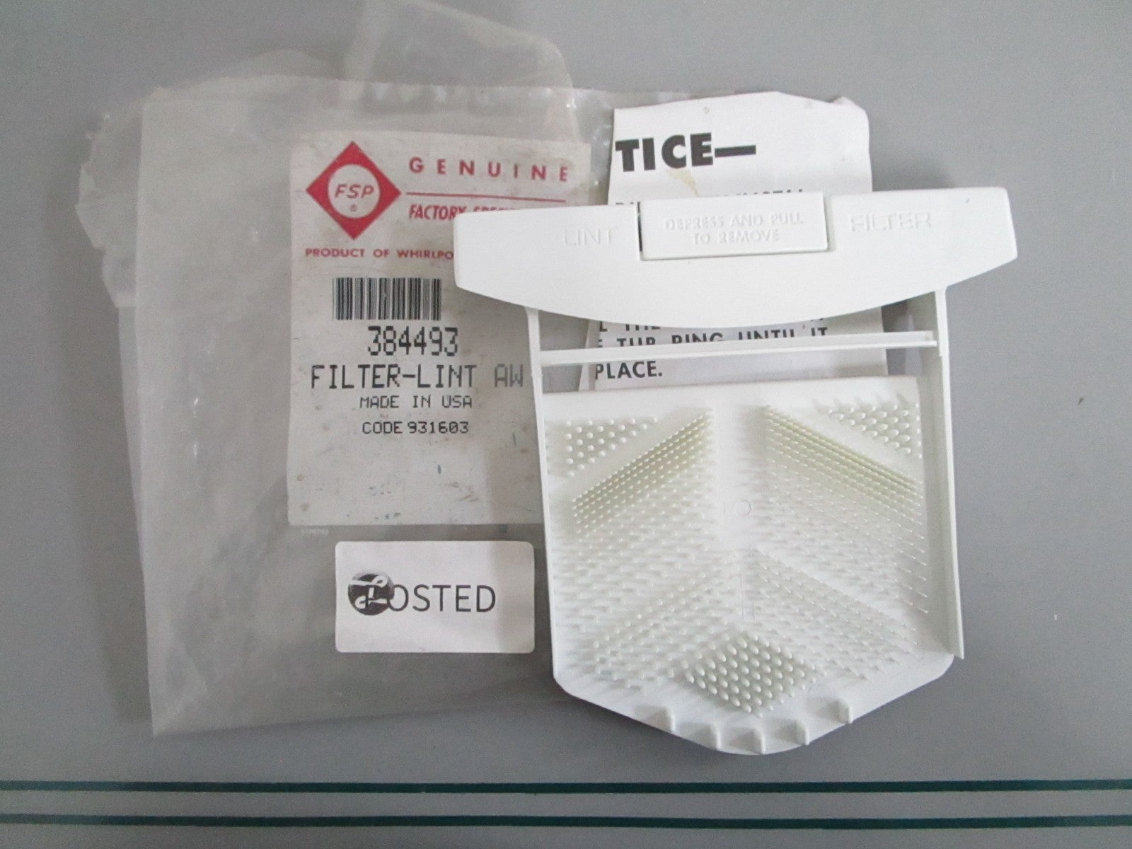 NEW OEM 384493 Whirlpool Lint Filter 0820