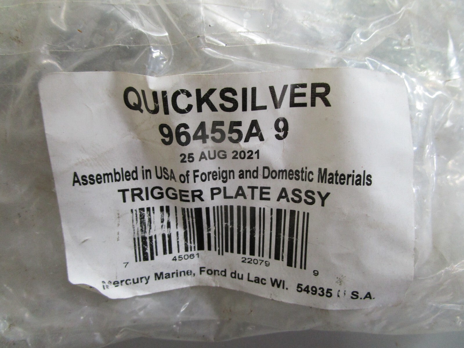 *NEW OEM* 0820 Mercury Quicksilver Trigger Plate Assy 96455A9