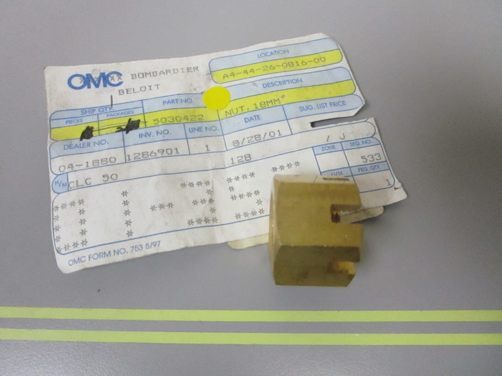 *NEW OEM* 0810 OMC Johnson Evinrude 18MM Nut 5030422
