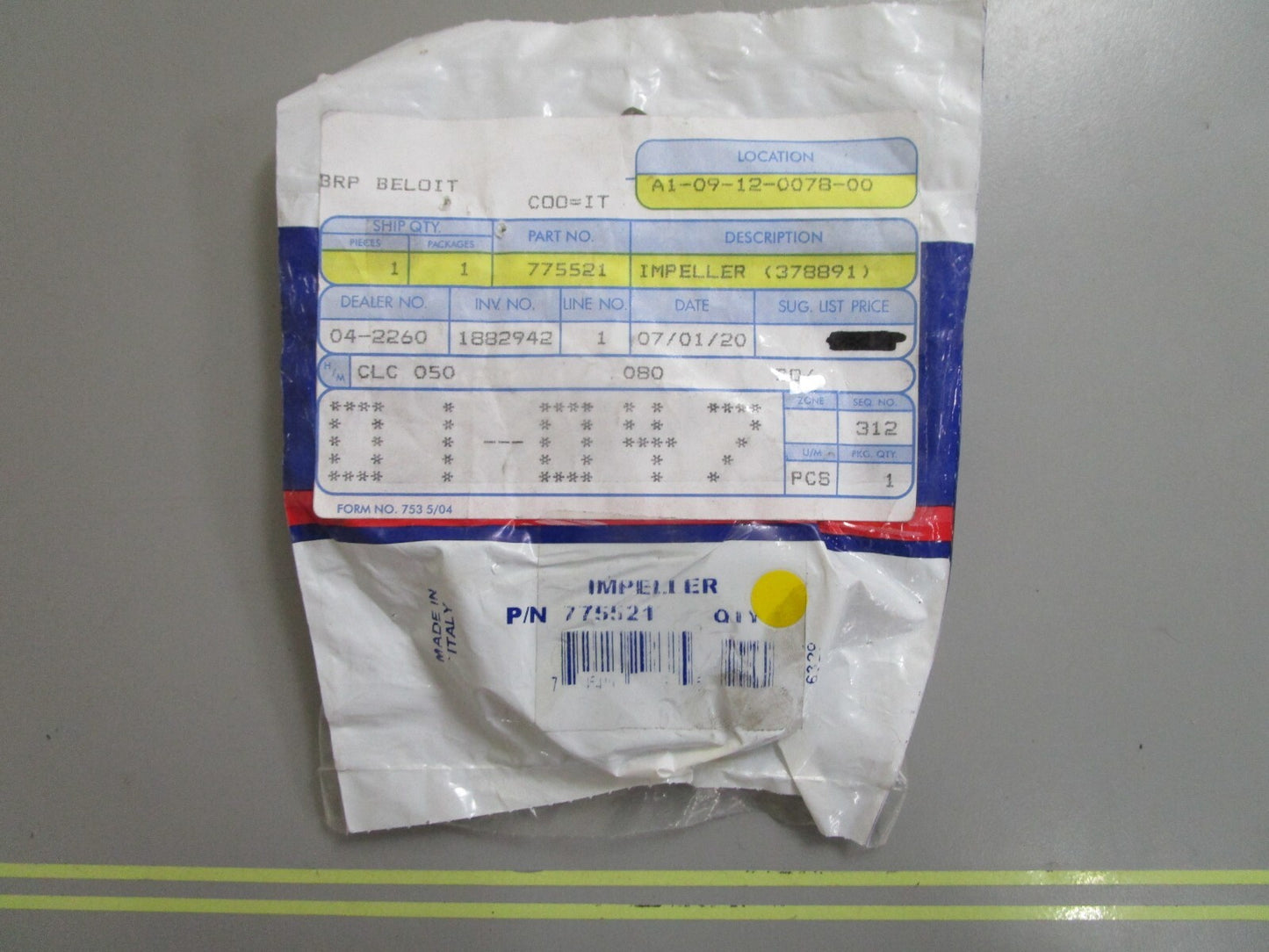 *NEW OEM* 0810 OMC Johnson Evinrude Impeller (378891) 775521 0775521