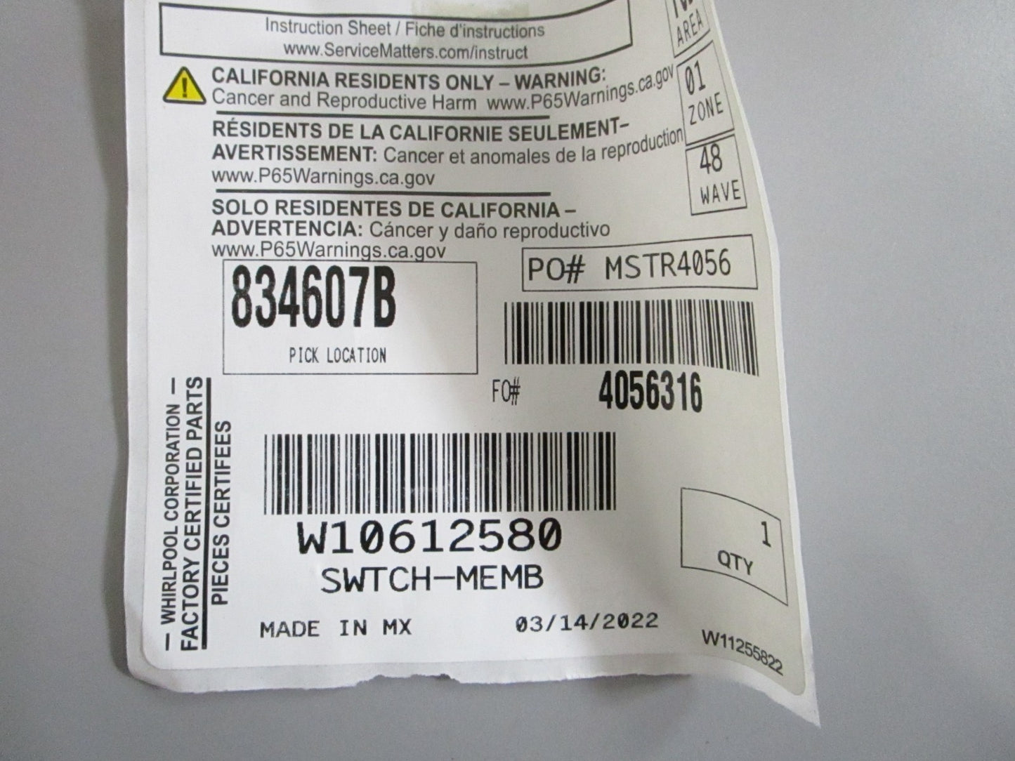 Whirlpool NEW OEM Oven Range Membrane Switch Touchpad W10612580 Genuine 0820