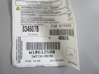 Whirlpool NEW OEM Oven Range Membrane Switch Touchpad W10612580 Genuine 0820