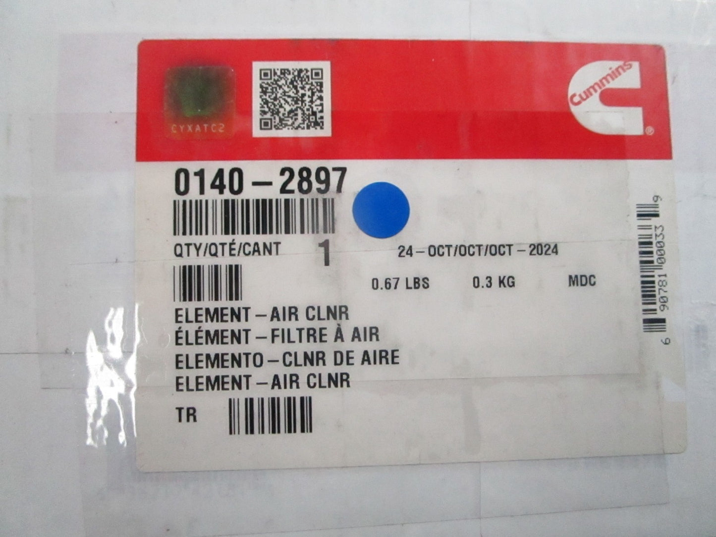 *NEW OEM* 0810 Cummins Air Filter 0140-2897