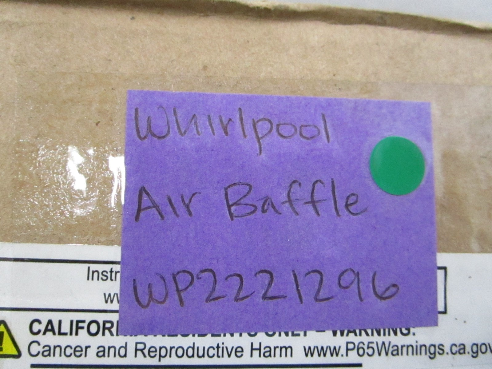 NEW OEM WP2221296 Whirlpool Air Baffle 0810