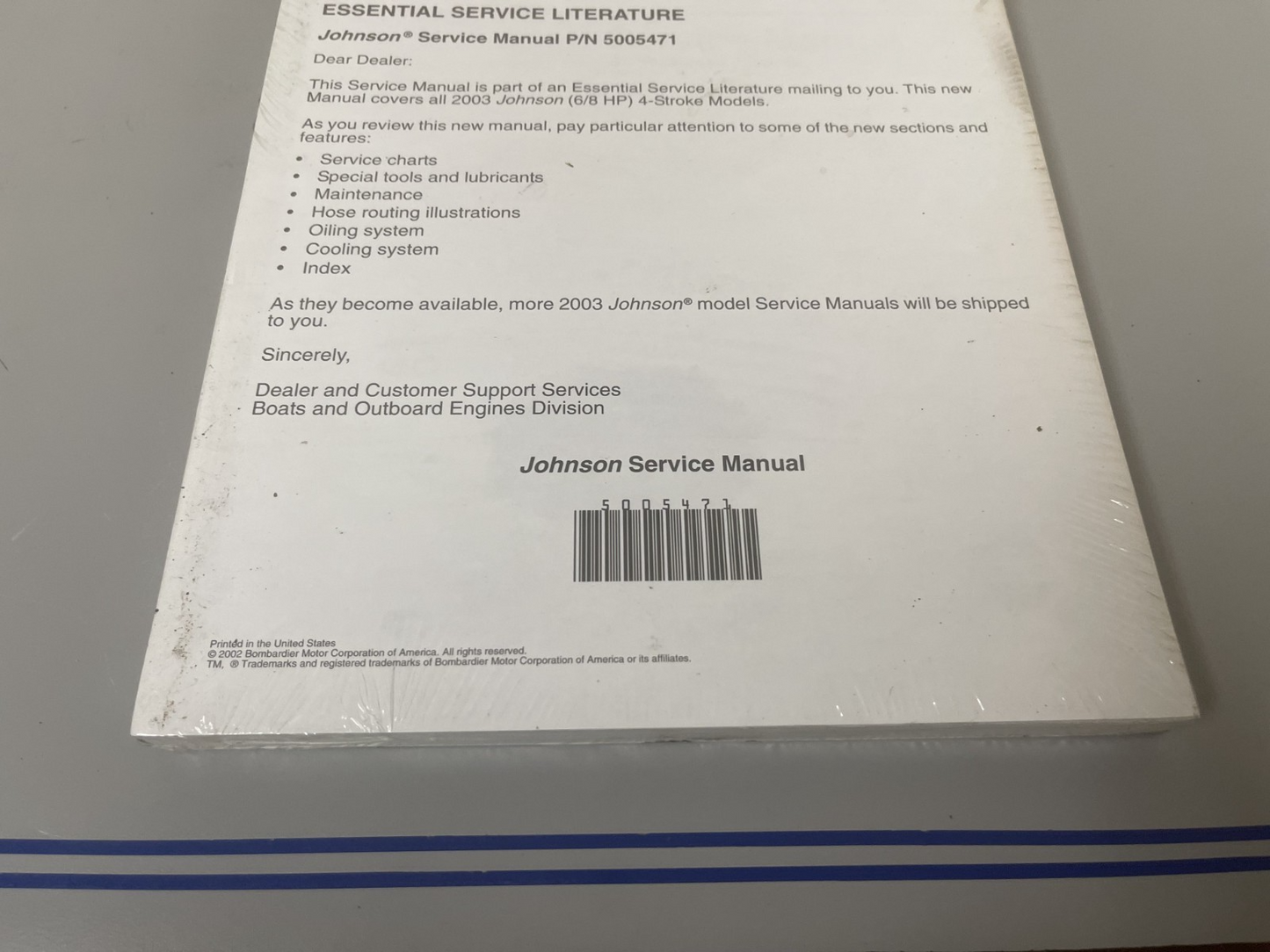 *NEW OEM* 0670 Johnson Evinrude Four Stroke 6-8 HP Service Manual 5005471