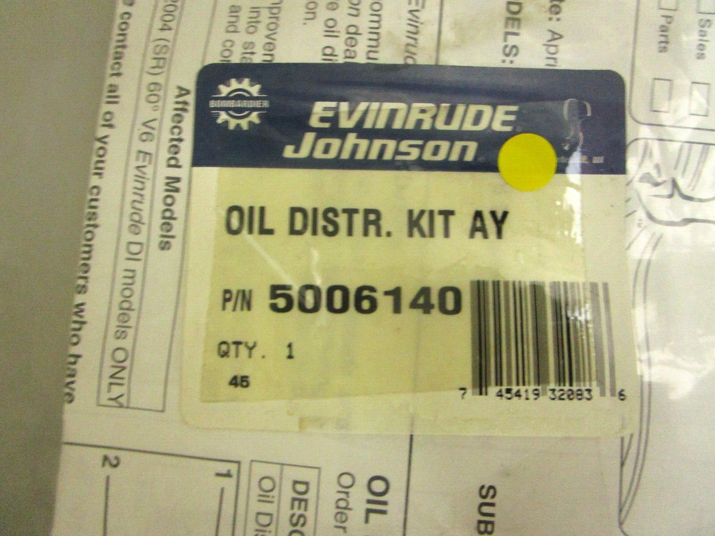 *NEW OEM* 0750 OMC Johnson Evinruide OIL DISTR. KIT AY 5006140
