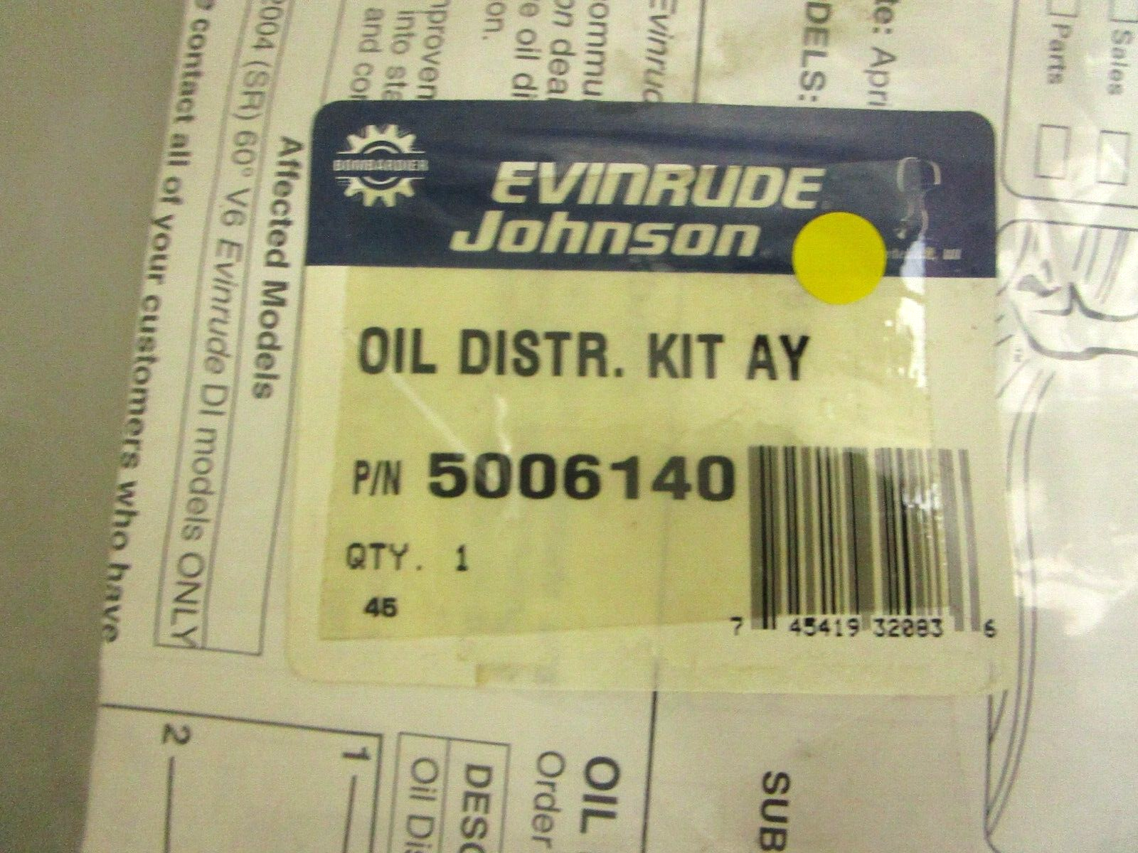 *NEW OEM* 0750 OMC Johnson Evinruide OIL DISTR. KIT AY 5006140