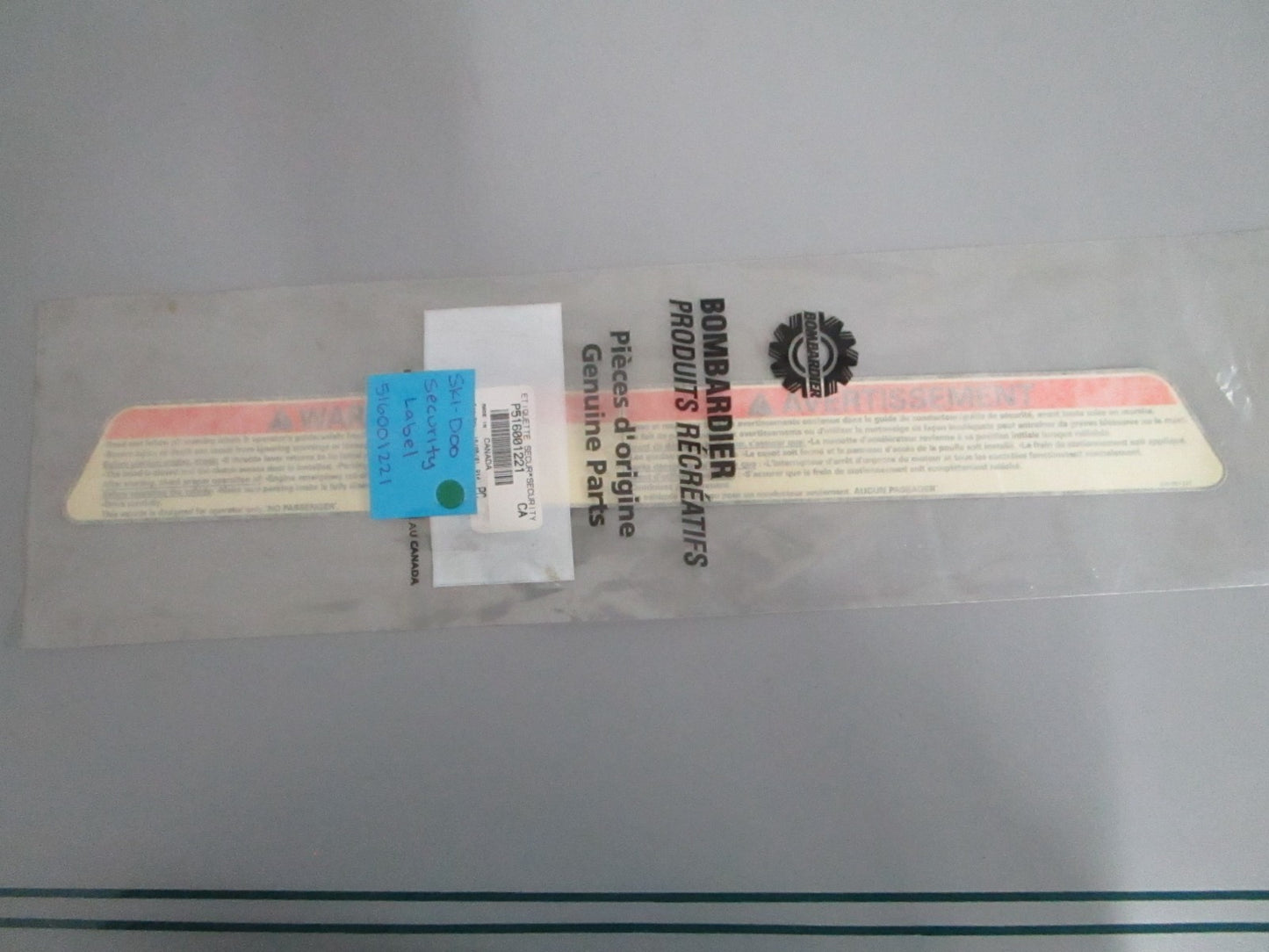 NEW OEM 516001221 Ski-Doo Security Label 0820