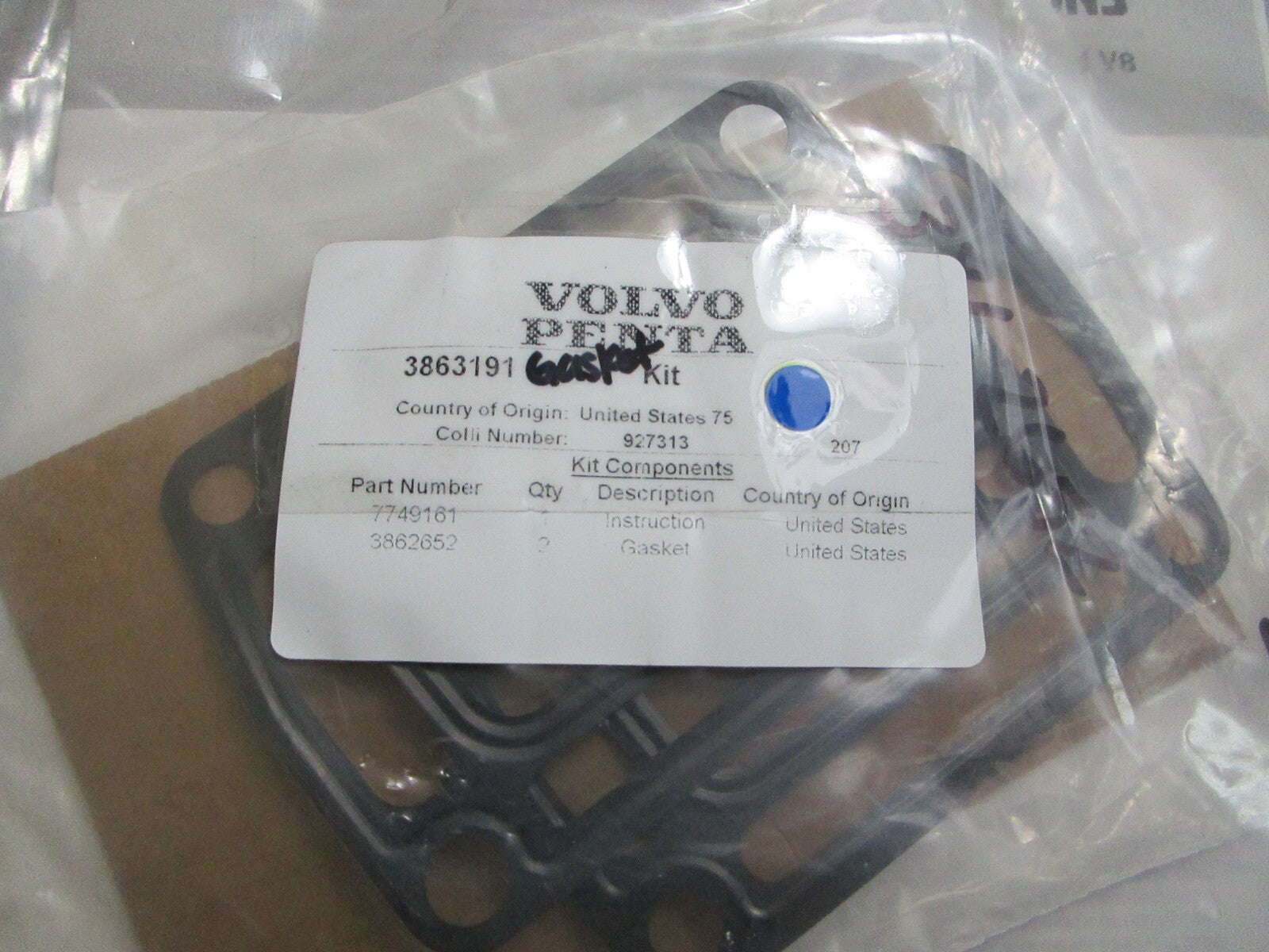 *NEW OEM* 0720 Volvo Penta Gasket Kit 3863191