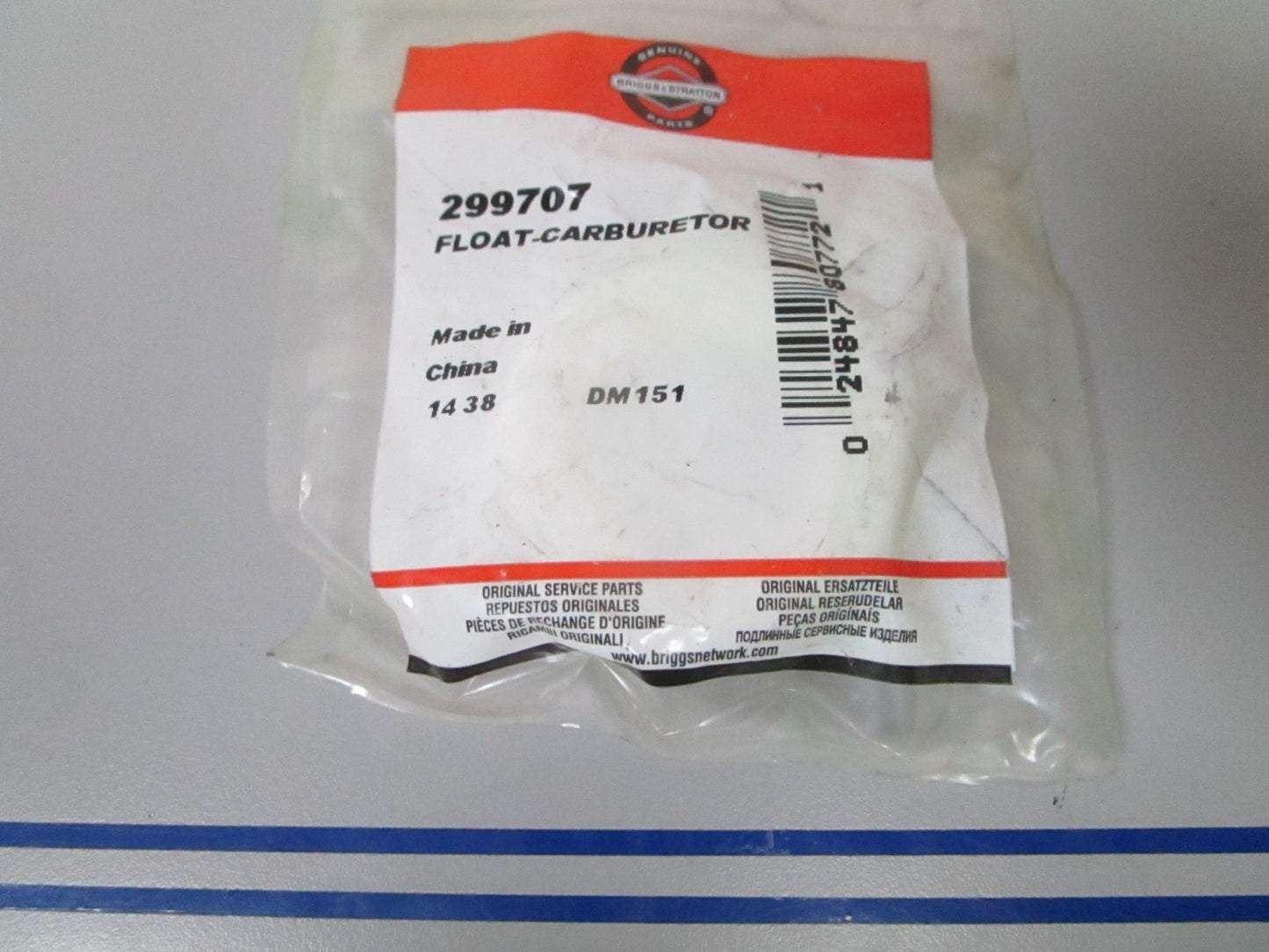 NEW OEM 299707 Briggs & Stratton Carburetor Float 0810