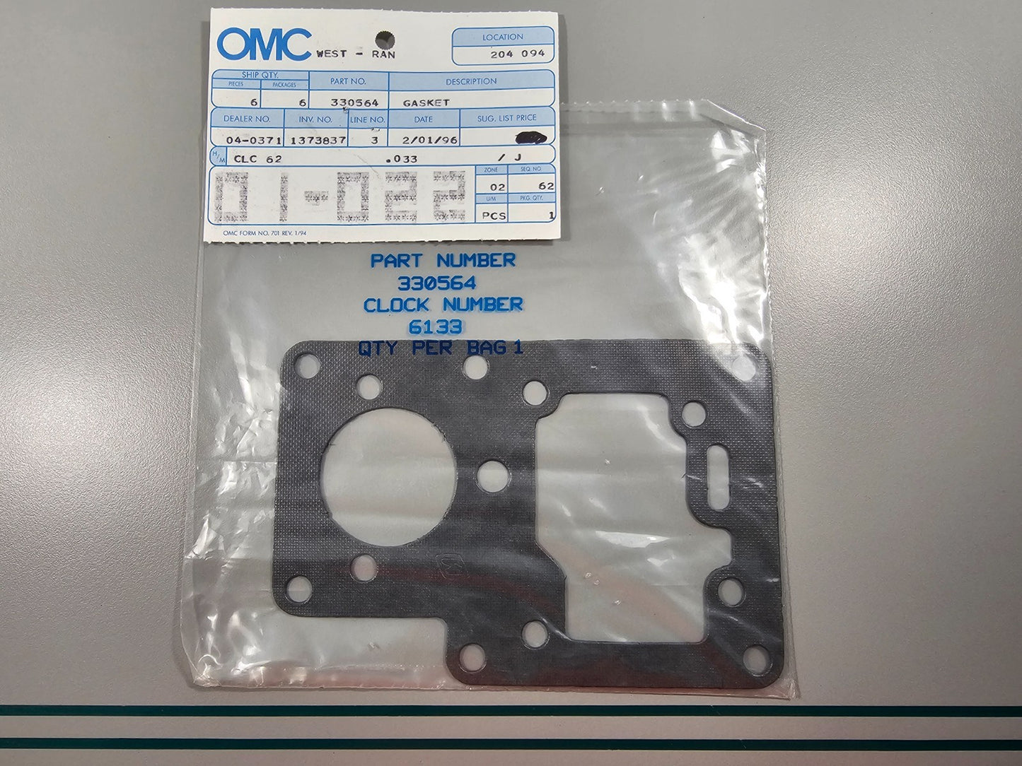 NEW OEM 330564 0330564 OMC Johnson Evinrude Gasket 0810