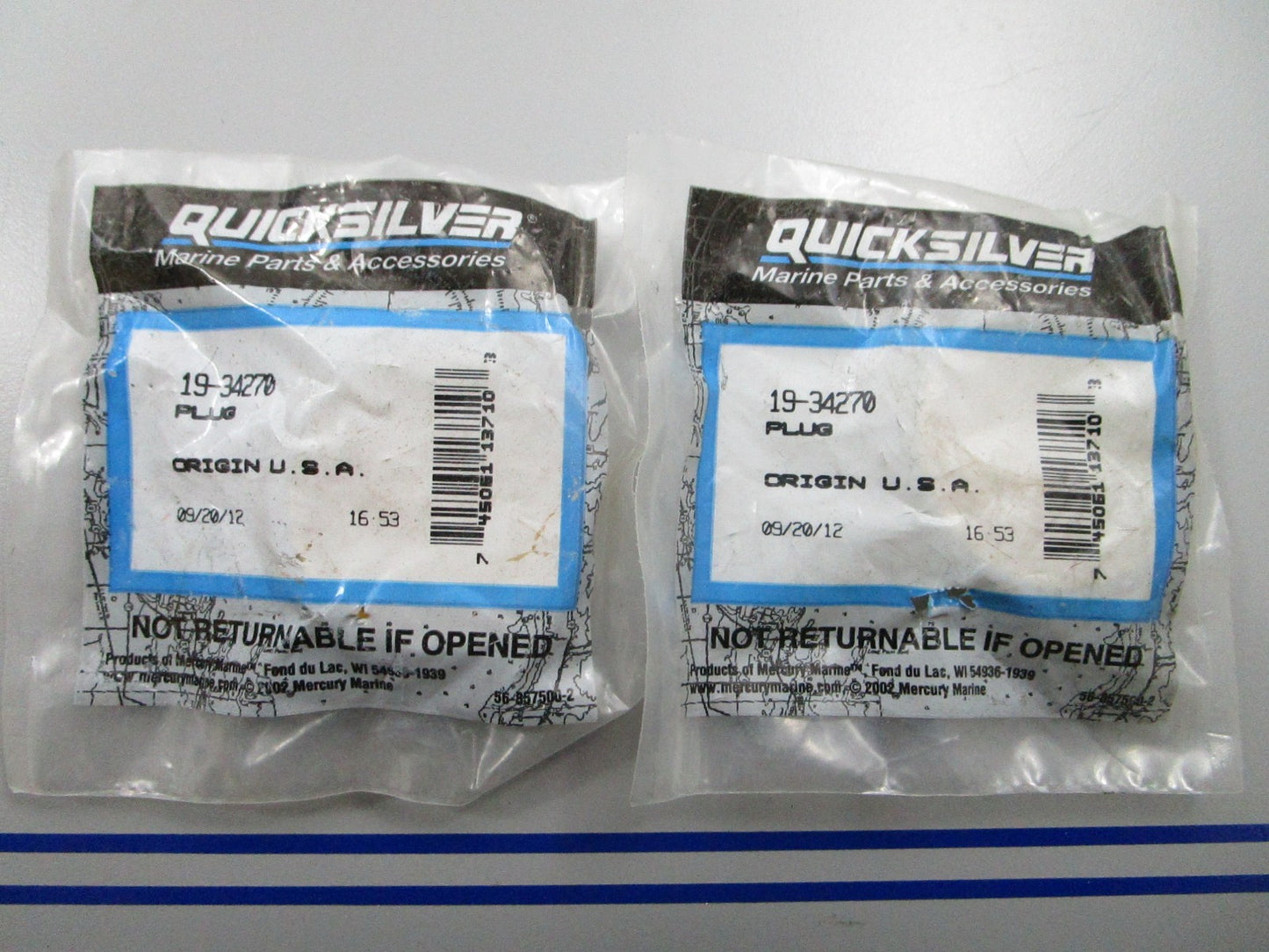 *NEW OEM* (LOT OF 2) 0810 Mercury Quicksilver Plug 19-34270