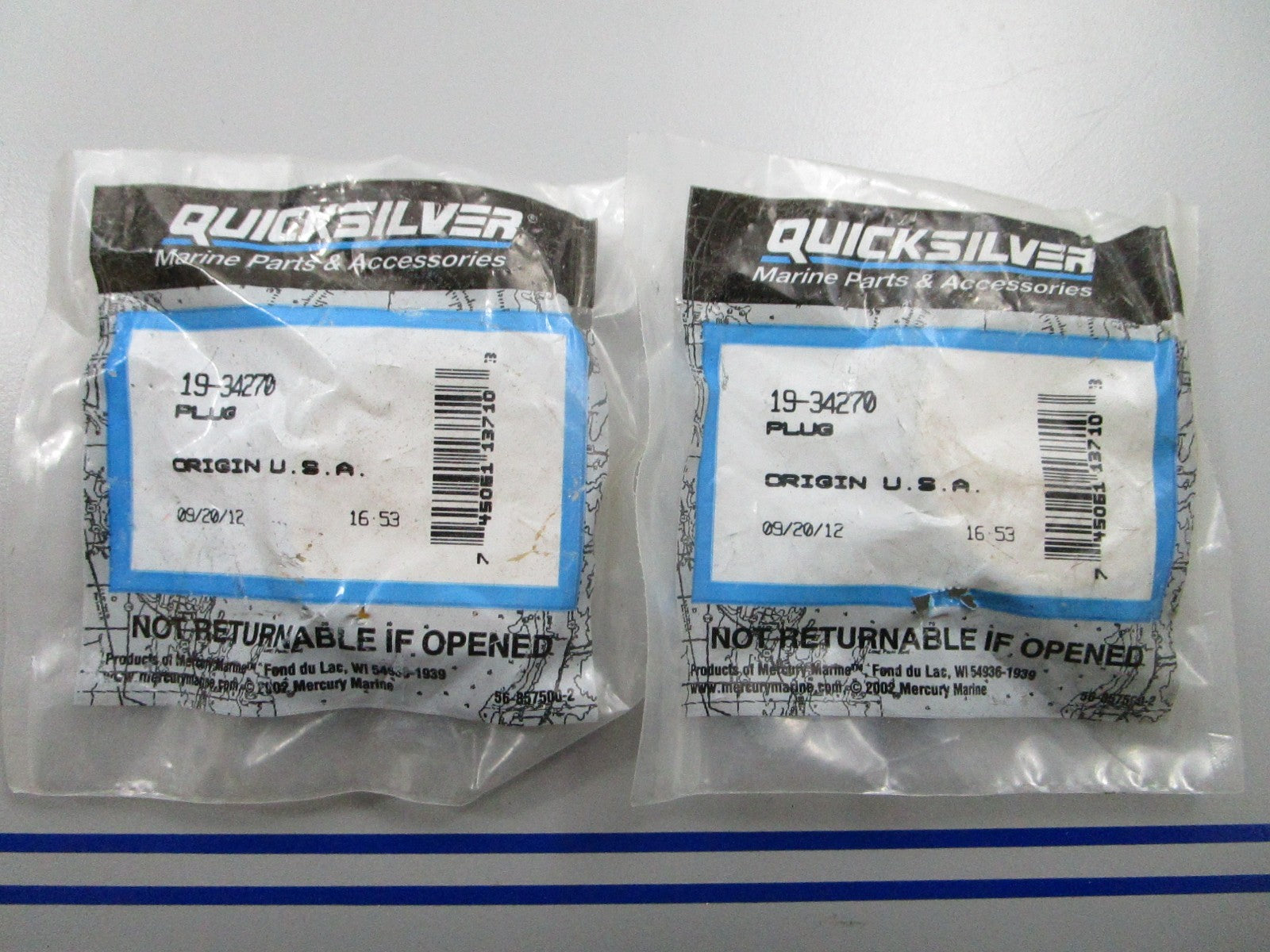 *NEW OEM* (LOT OF 2) 0810 Mercury Quicksilver Plug 19-34270